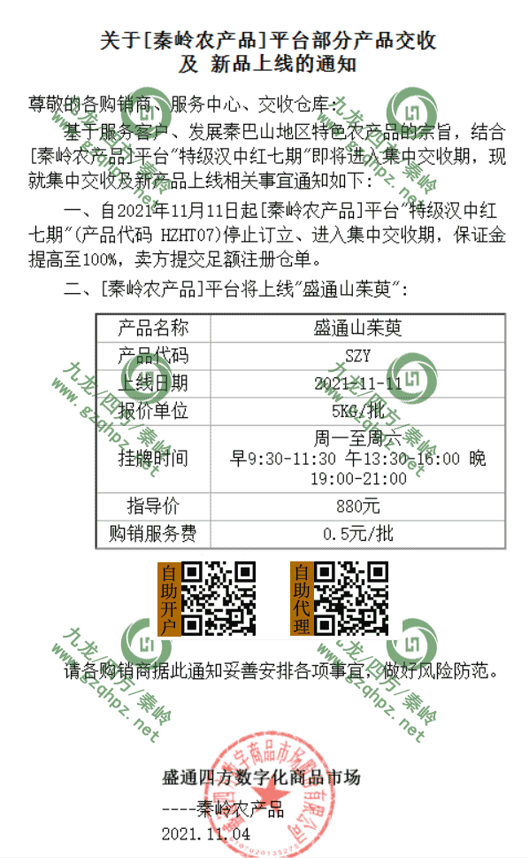 秦岭农产品现货上市品种